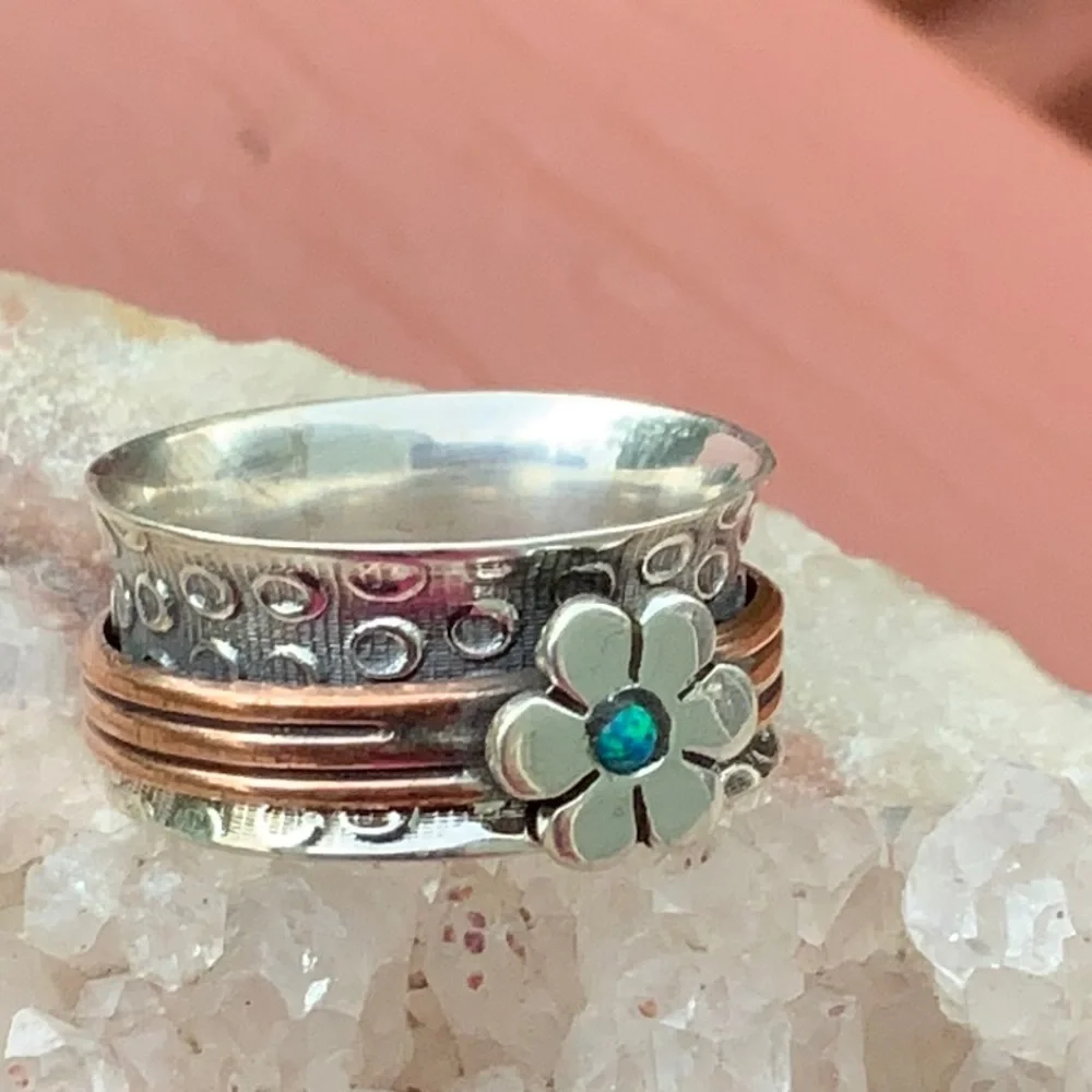BOUTIQUE 2-TONE MEDITATION FIRE OPAL 925 RING, 8 - Picture 3 of 11